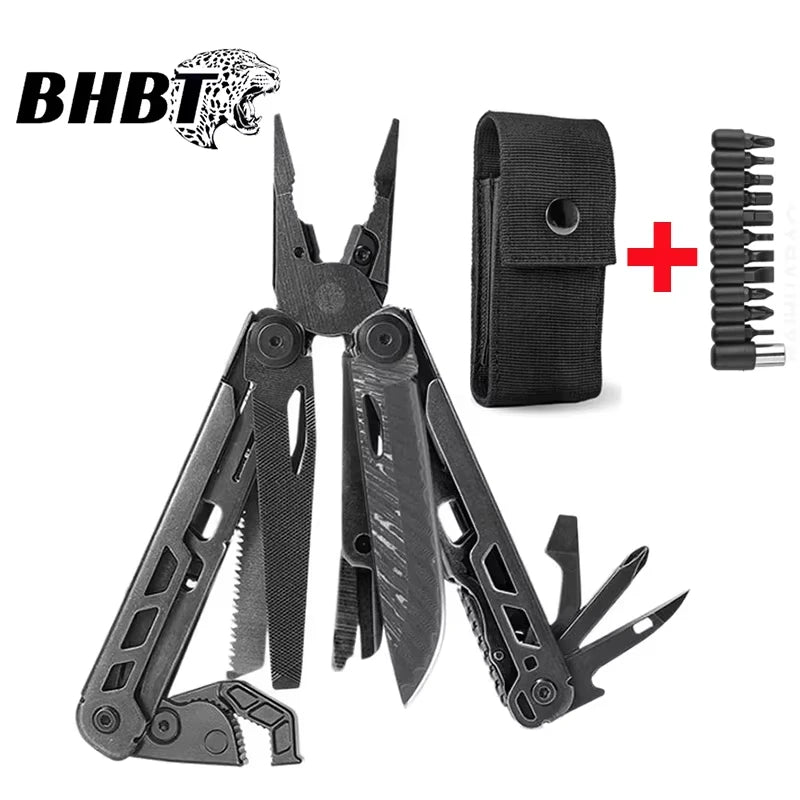 BHBT 24B New Multi Tool Pliers With Damascus Blade Hoxagon Wrench Folding EDC Outdoor Camping Survival Maintenace Tools