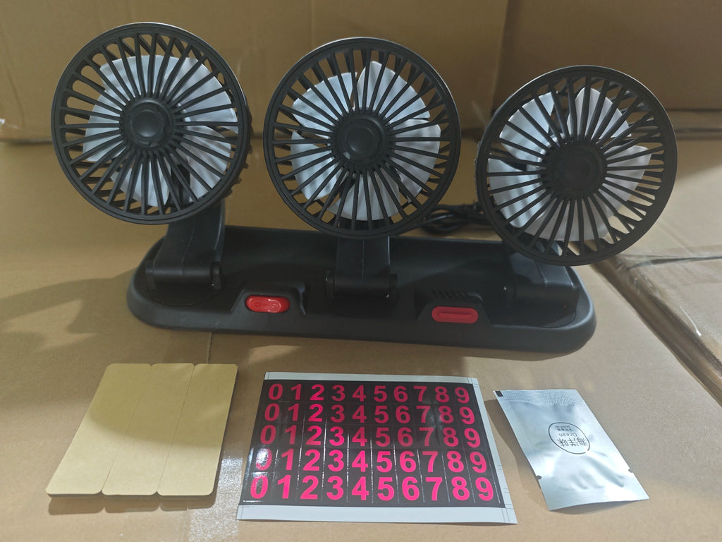 Car Fan 360° Adjustable 3 Head Air Fan Automotive Electric Fan USB/12V/24V Fan 2 Speeds Car Silent Fan For Home Desk Office&Car