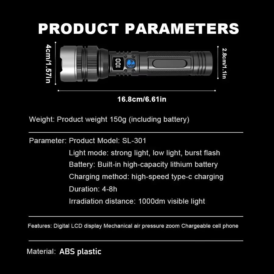 Ultra-Bright Rechargeable Flashlight, Compact & Lightweight Torch for Camping Hiking Fishing Outdoor Emergency  Lighting