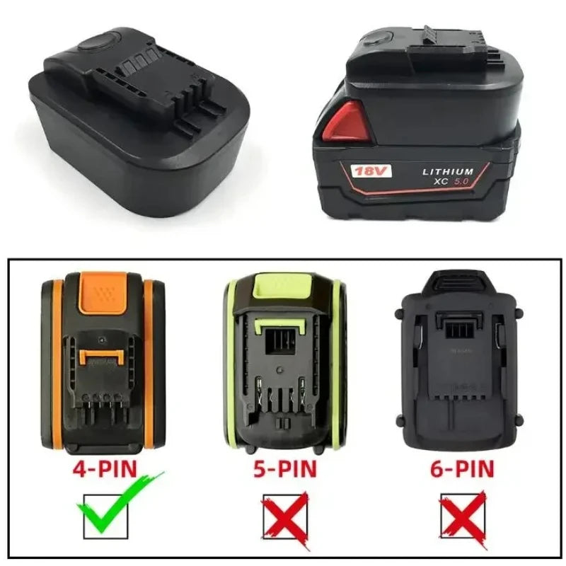 Battery Adapter Converter MWB18OWL for Worx 4-pin Orange Small Power Tools Compatible for Milwaukee 18V Lithium Batteries