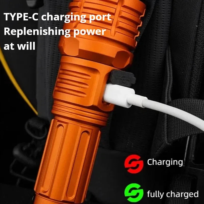 Strong Light LED Flashlight Zoomable TYPE-C Rechargeable Outdoor High Power Lighting Camping Lantern Aluminum Alloy Torch