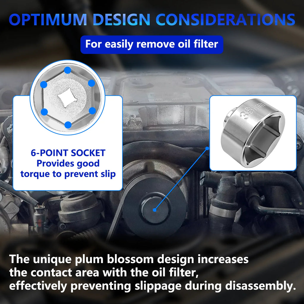 7-piece oil filter socket wrench set, 24mm to 38mm for Mercedes-Benz, BMW, VW, Audi, Boston and more