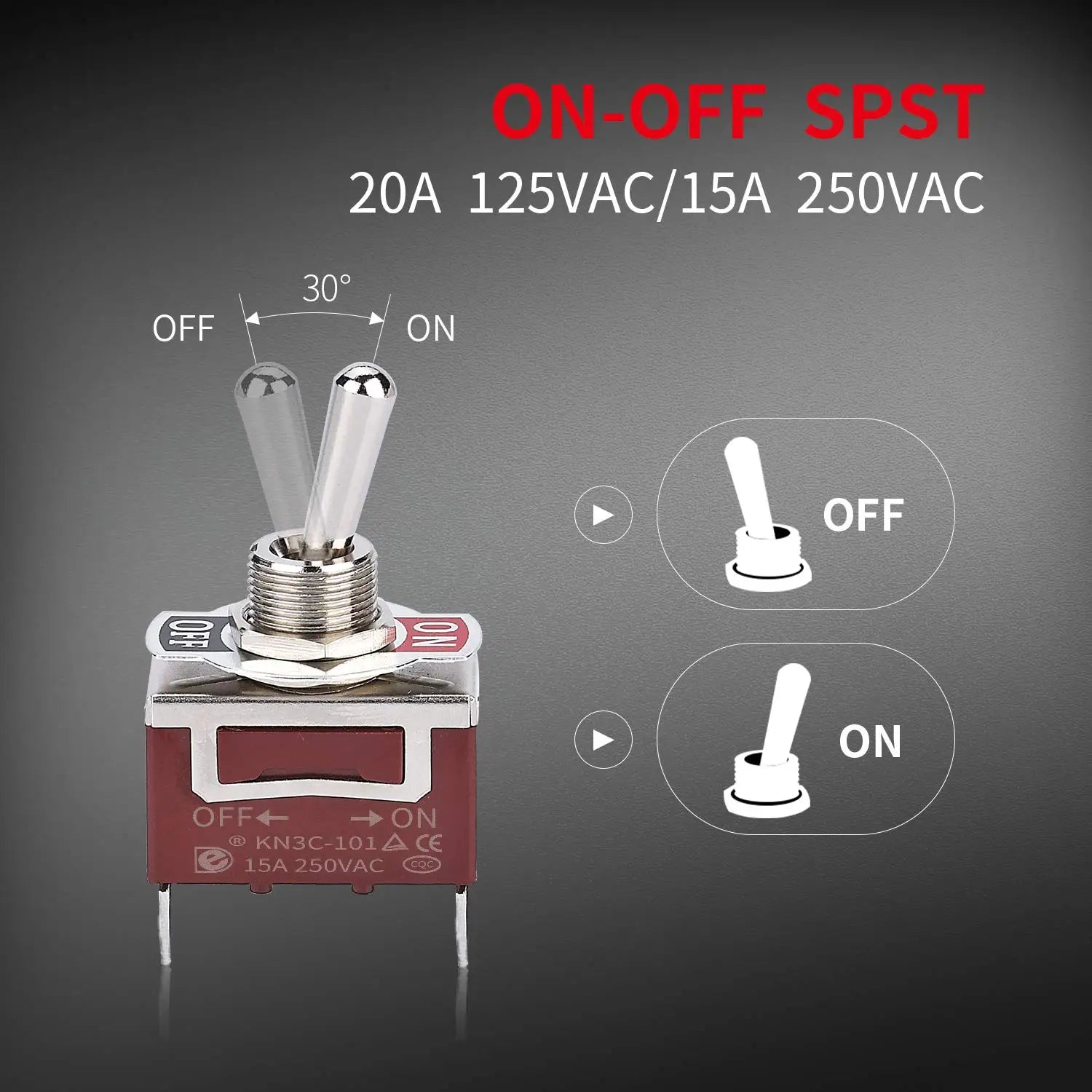 2PCS SPST Waterproof Toggle Switch 12V DC 30A 125VAC 20A Marine Heavy Duty 2 Pin ON Off Spade Terminals for Automotive Car Boat