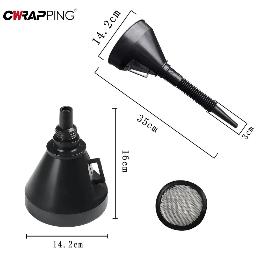 1Pc Multi Functional Flexible Automotive Fuel Black Funnel Spill-Proof Refueling Oil Changing Tool with Wide Mouth and Handle
