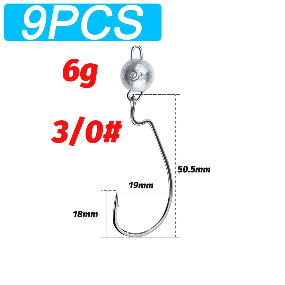 5Pcs Metal Jig Head Worm Hooks 2g 10g 18g Weight Crank Gear Sinker Pesca Weedless Offset Texas Rig Fishing Tackle Kit Fishhook
