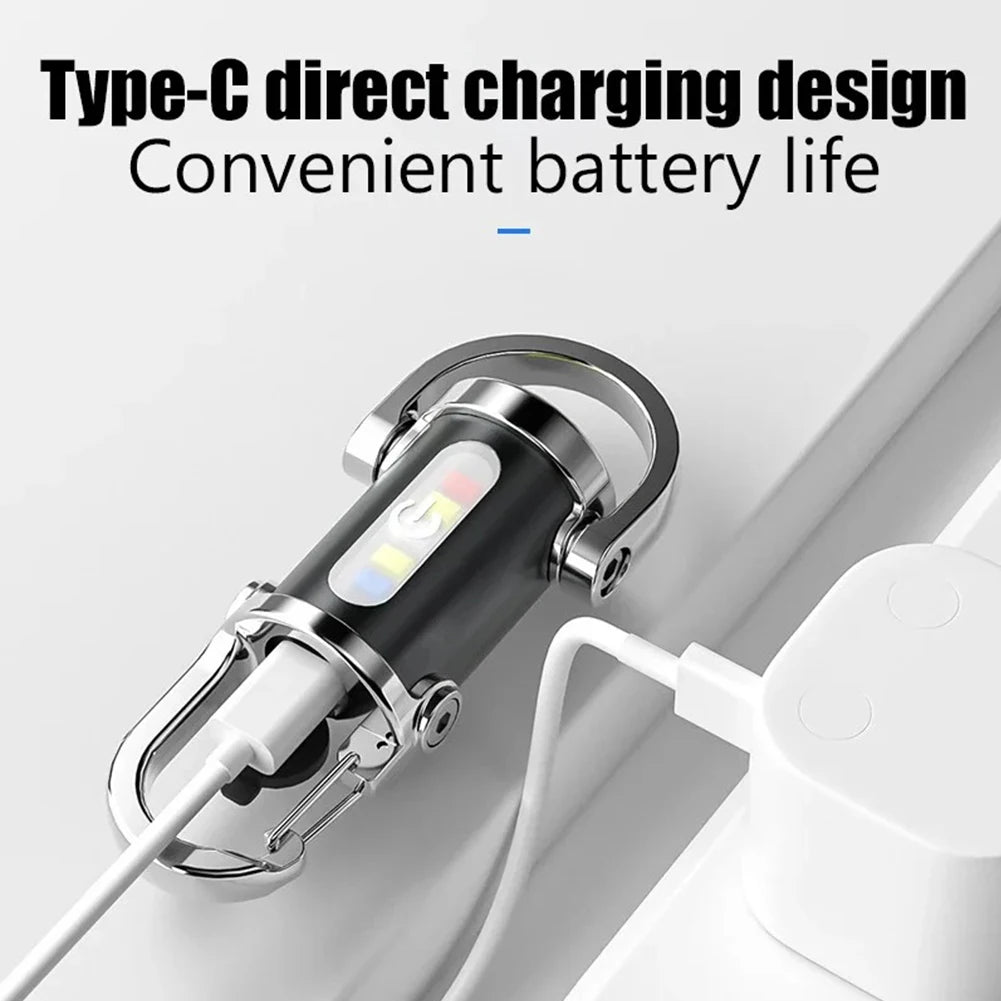 COB LED Keychain Flashlight Multifunctional Pocket Flashlight USB Rechargeable Portable Keychain Torch for Camping Hiking