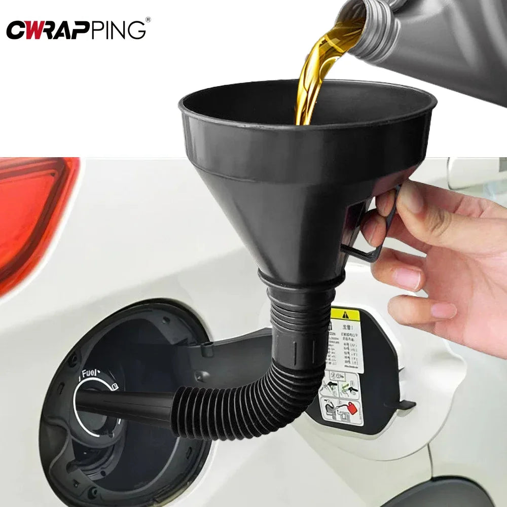 1Pc Multi Functional Flexible Automotive Fuel Black Funnel Spill-Proof Refueling Oil Changing Tool with Wide Mouth and Handle