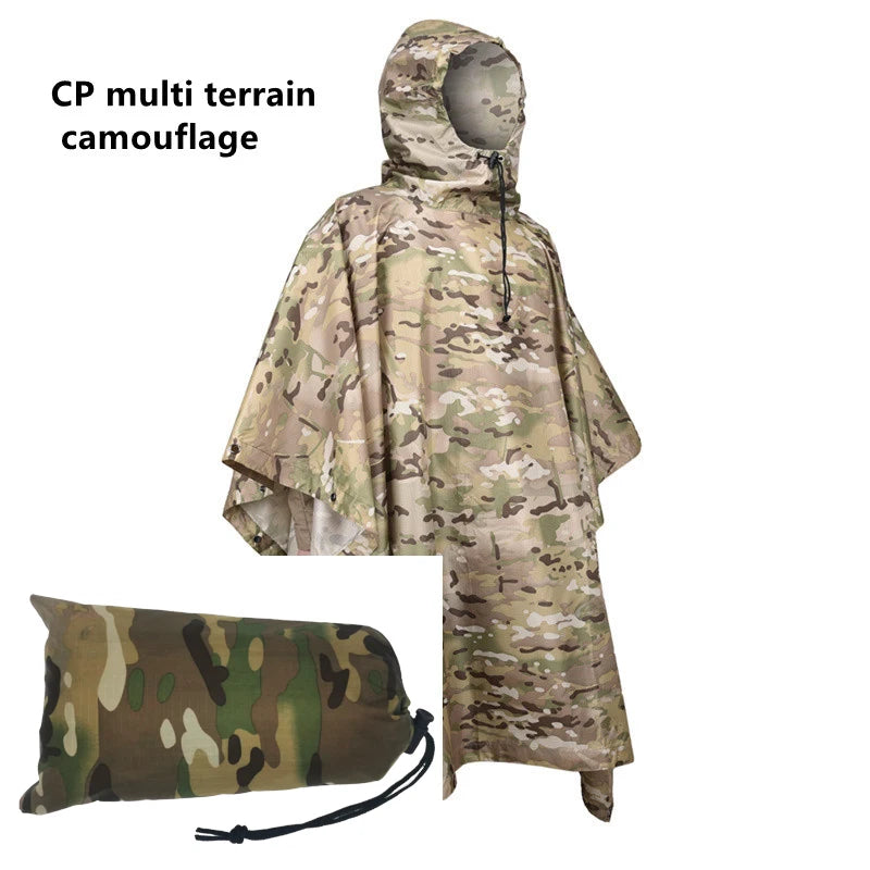 Outdoor Breathable Camouflage Poncho Jungle Tactical Raincoat Birdwatching Hiking Hunting Ghillie Suit Travel Rain Gear