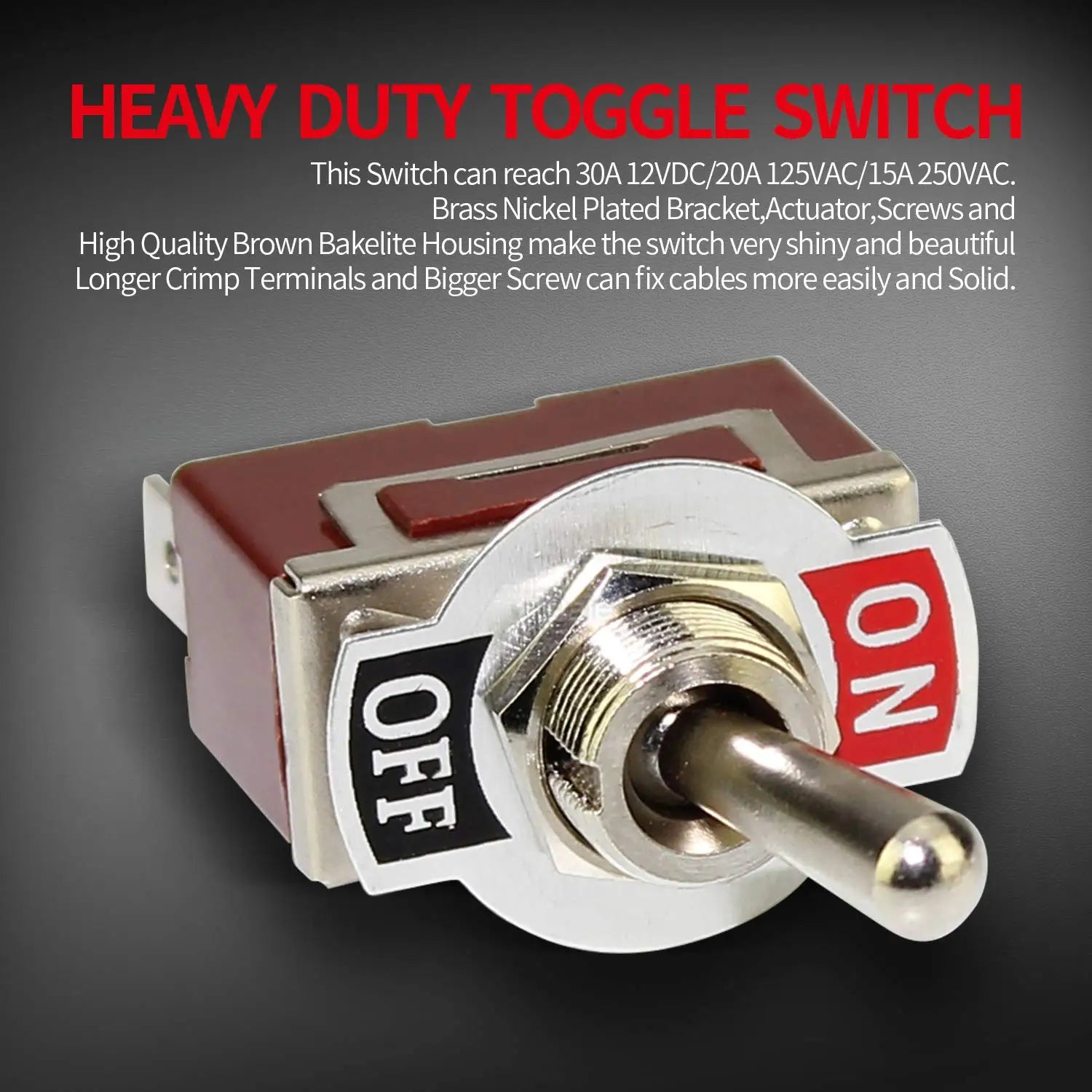 2PCS SPST Waterproof Toggle Switch 12V DC 30A 125VAC 20A Marine Heavy Duty 2 Pin ON Off Spade Terminals for Automotive Car Boat