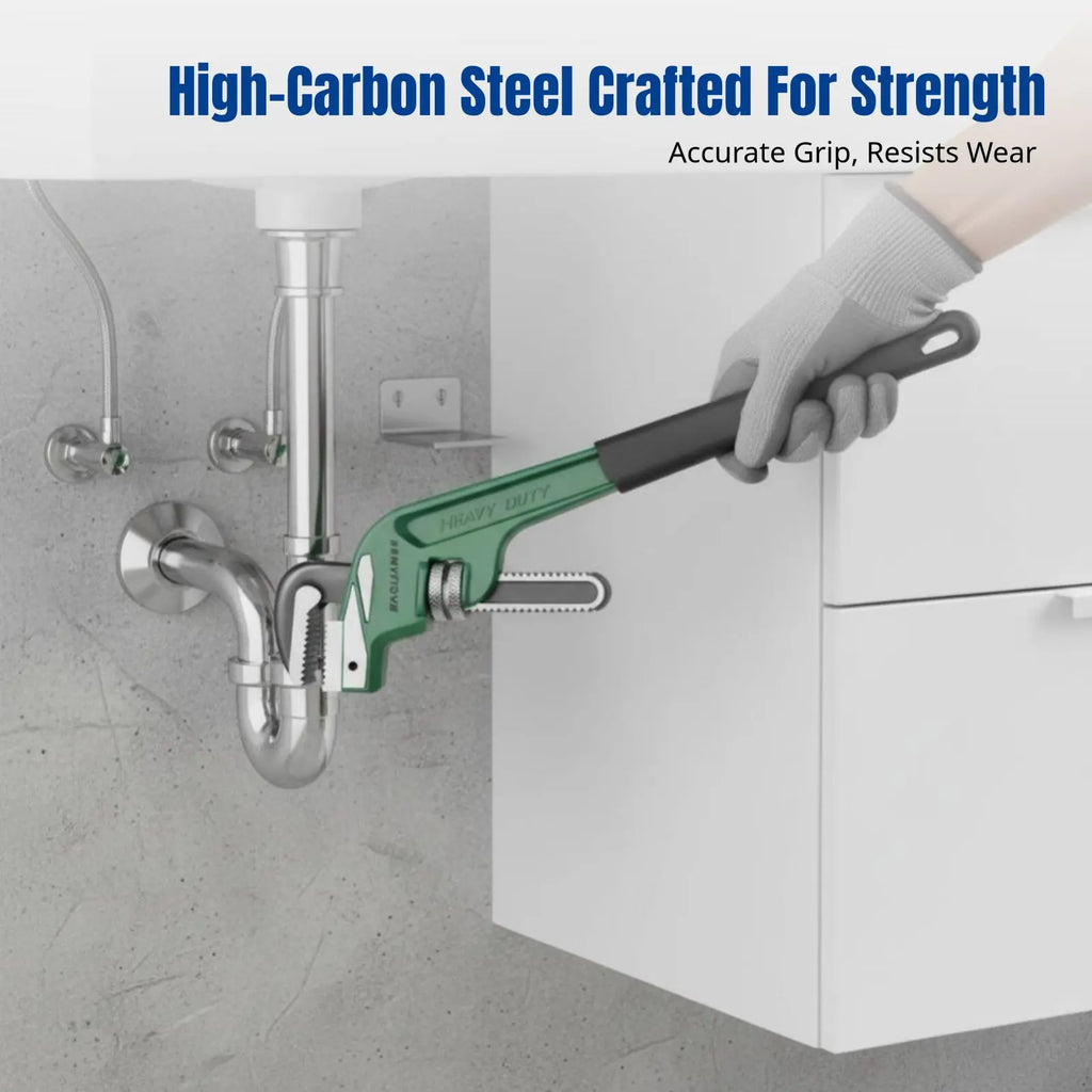 Heavy Duty Offset Jaw Wrench, Commercial Grade, Multi-Functional Plumbing Tool, Adjustable, Carbon Steel, Includes Gloves & Tape