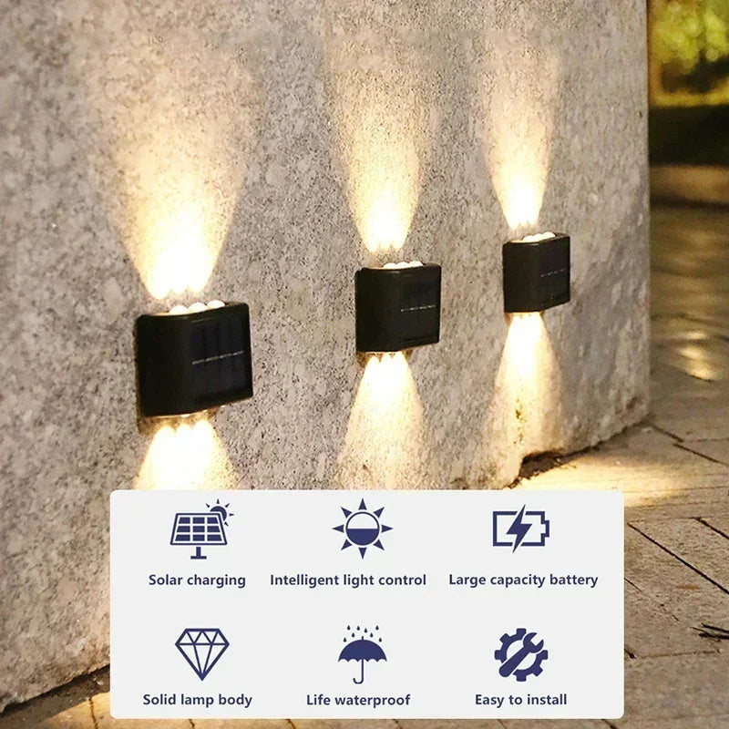COB Solar Wall Lamp Outdoor Waterproof Solar Lights Up and Down Convex Lens Lighting for Garden Street Landscape Balcony Outdoor