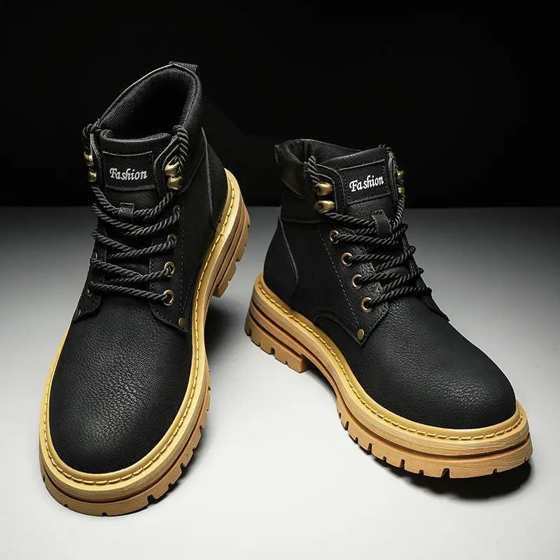 Fashion Men Boots Spring Comfortable Platform Leather Shoes Men Trend Brown Non-slip Work Boots for Men Casual Shoe Cowboy Boots