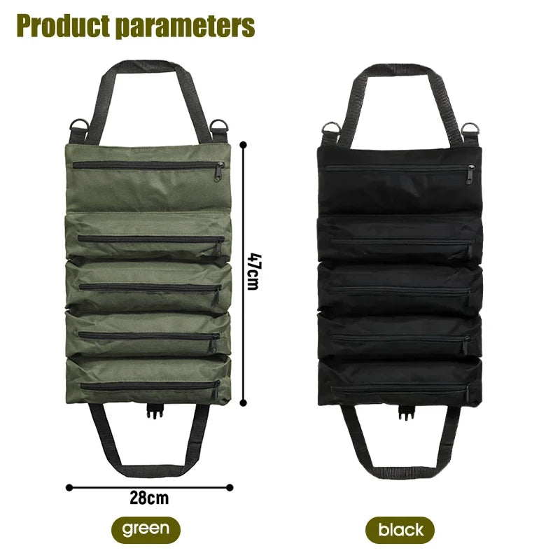 Heavy-Duty Roll-Up Tool Bag - Oxford Fabric Multi-Tool Organizer All-in-One Garage Storage for Mechanics/Electricians/Carpenters
