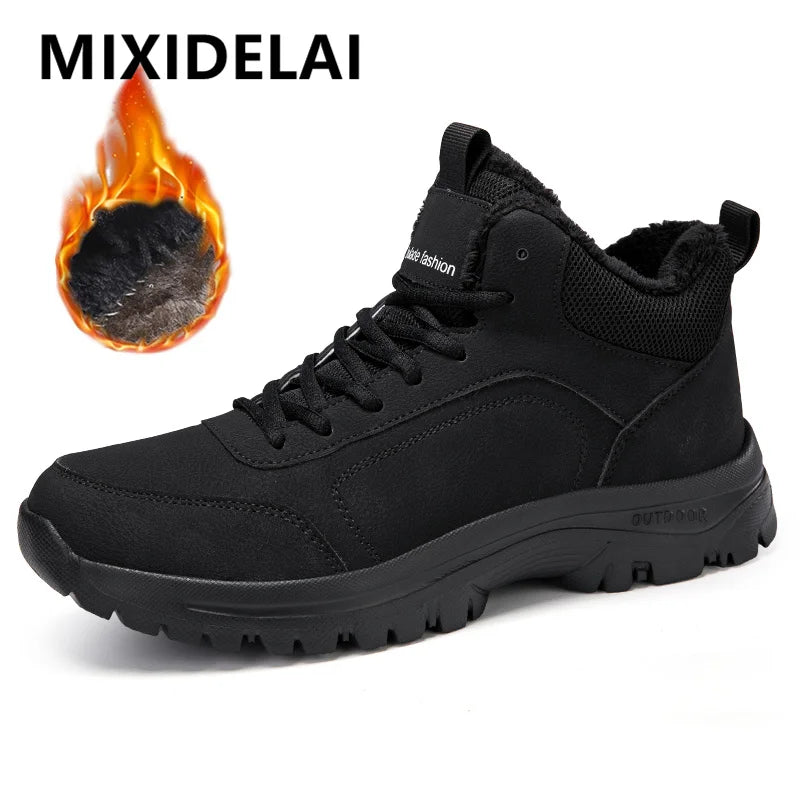 Winter Men's Boots Warm Plush Men's Snow Boots High Quality Winter Non-Slip Sneakers Outdoor Men's Hiking Ankle Boots Work Shoes