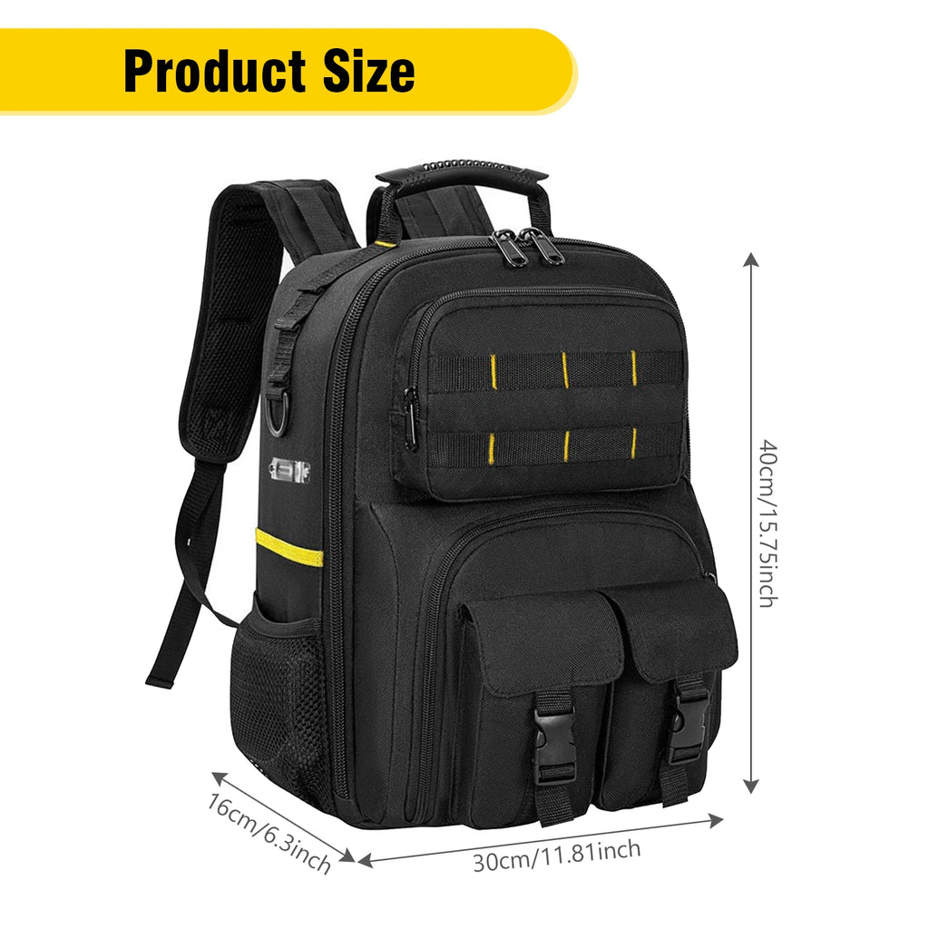 Backpack Tool Bag with Padded Back Support Heavy Duty Tool Kit Carrier Storage Bags for Electrician, Plumber, HVAC, Cable Repair