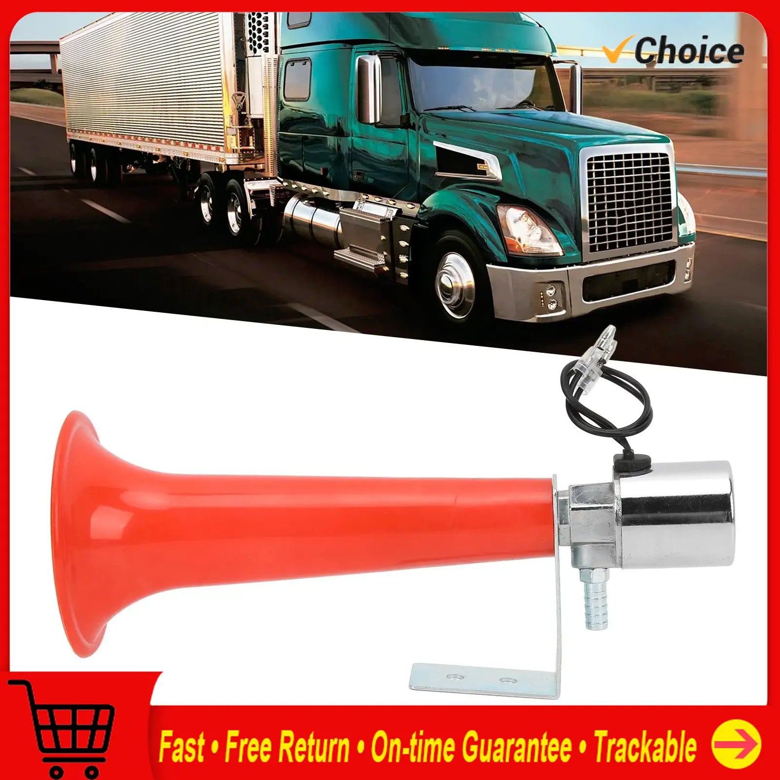180DB Red Air Horn Universal Purpose 12V/24V Caravan Pressure Whistle Horn for Cars Trucks SUVs Motorcycles