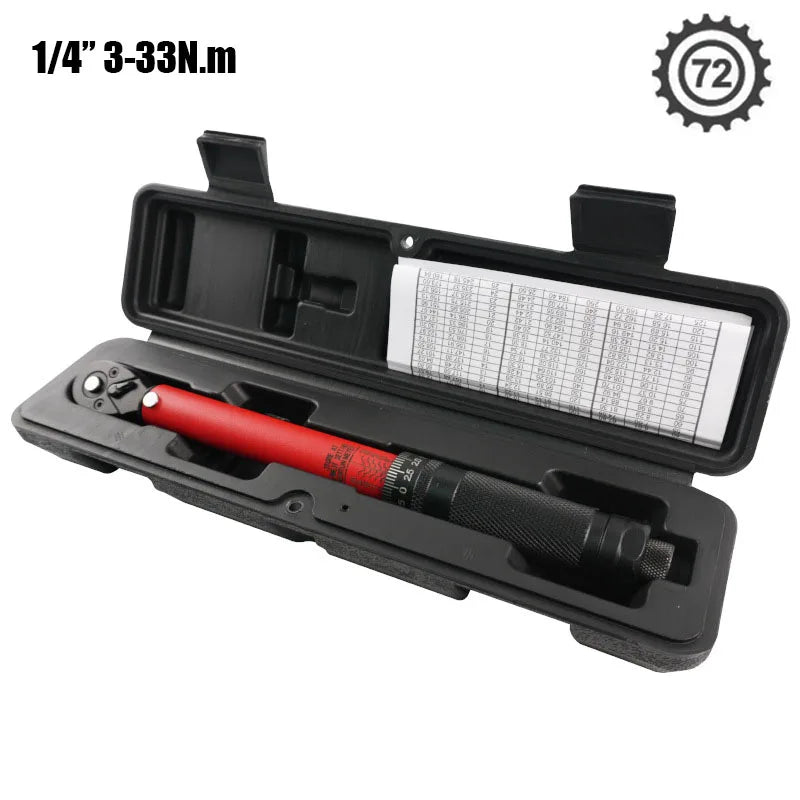 72T Torque Wrench 1/2'' 3/8'' 1/4'' Square Drive Preset Bicycle Torques Key Two-way Ratchet Car Bike Automotive Hand Tools