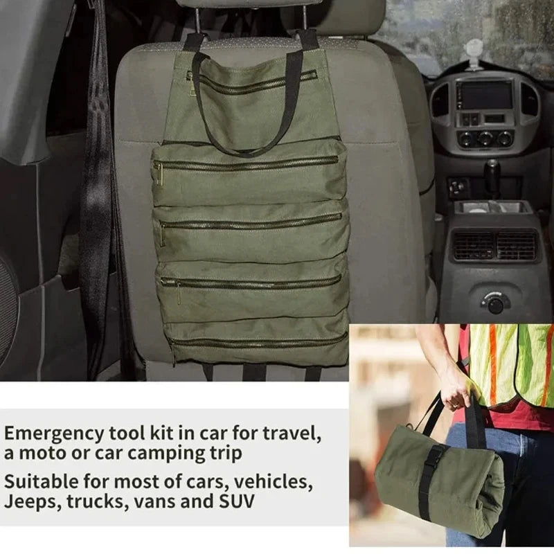 Heavy-Duty Roll-Up Tool Bag - Oxford Fabric Multi-Tool Organizer All-in-One Garage Storage for Mechanics/Electricians/Carpenters