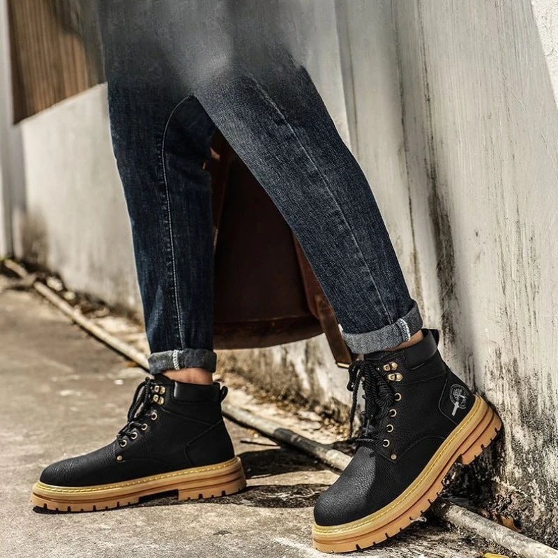 Fashion Men Boots Spring Comfortable Platform Leather Shoes Men Trend Brown Non-slip Work Boots for Men Casual Shoe Cowboy Boots
