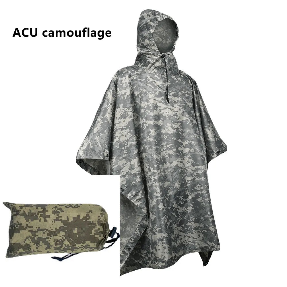 Outdoor Breathable Camouflage Poncho Jungle Tactical Raincoat Birdwatching Hiking Hunting Ghillie Suit Travel Rain Gear