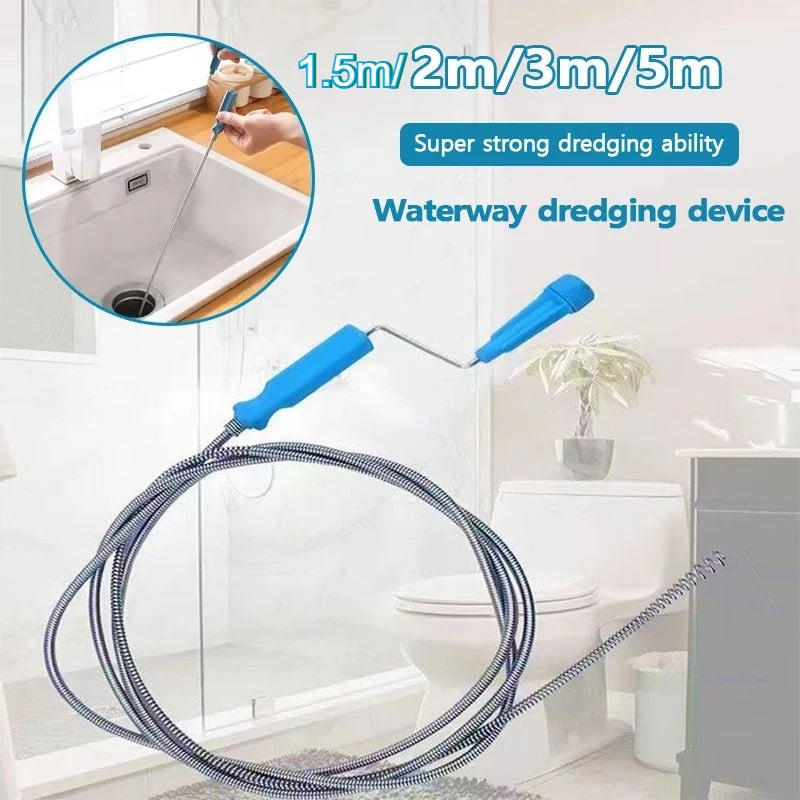 1.5-5m Flexible Metal Spring Pipe Dredge Auger Multifunctional Sewer Unclogger Plumbing Tool for Kitchen Sink Toilet Floor Drain