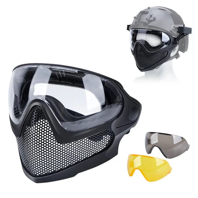 Tactical Face Mask Anti-Fog Goggle Paintball Airsoft Cs Shooting Steel Mesh Breathable Protective Head Helmet Masks Hunting Gear