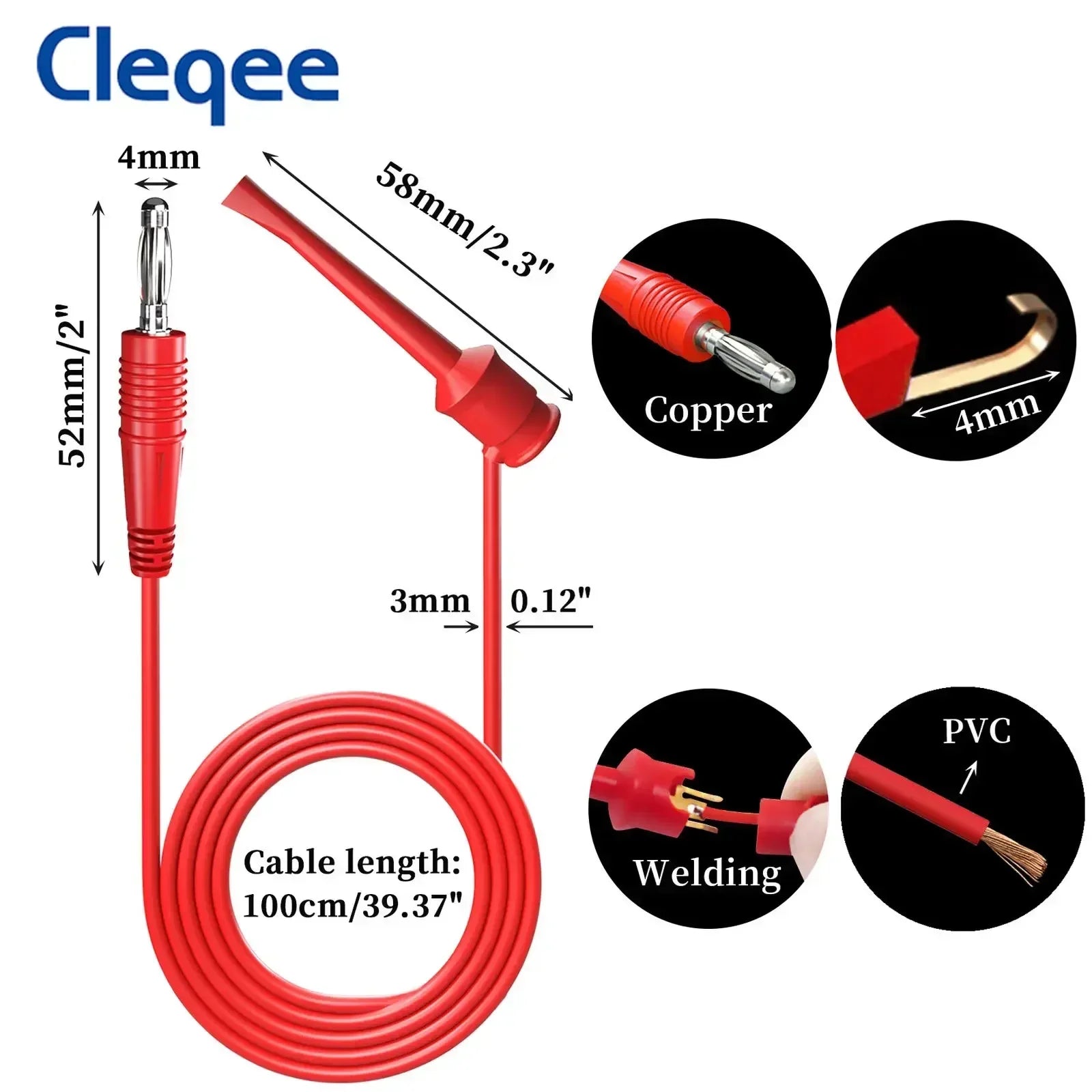 Cleqee P1039 4mm Banana Plug to Test Hook Clip Test Lead Kit Mini-grabber Cable for Multimeter Electronic Test Tools 2pcs/4pcs