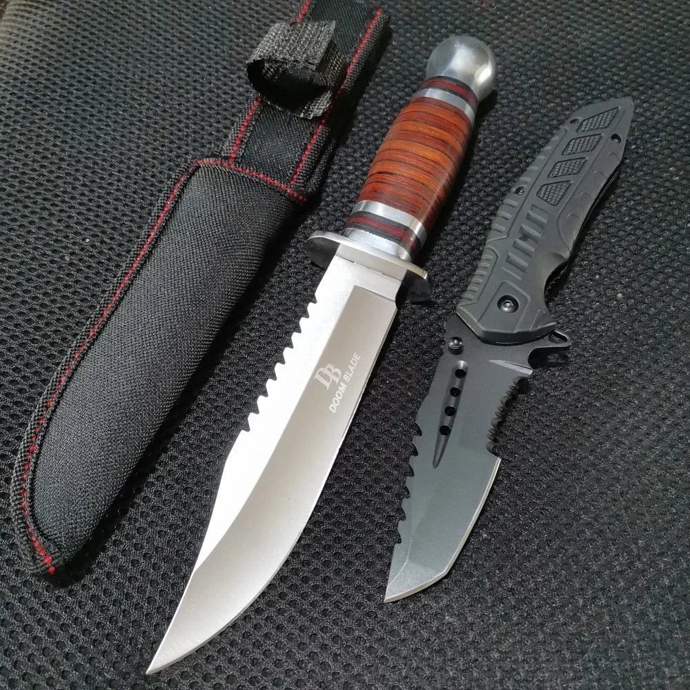 Premium Combo Set: 10.43" Fixed Blade & 8.39" Folding Knife - For Outdoor Adventures, Camping, Hunting & Survival