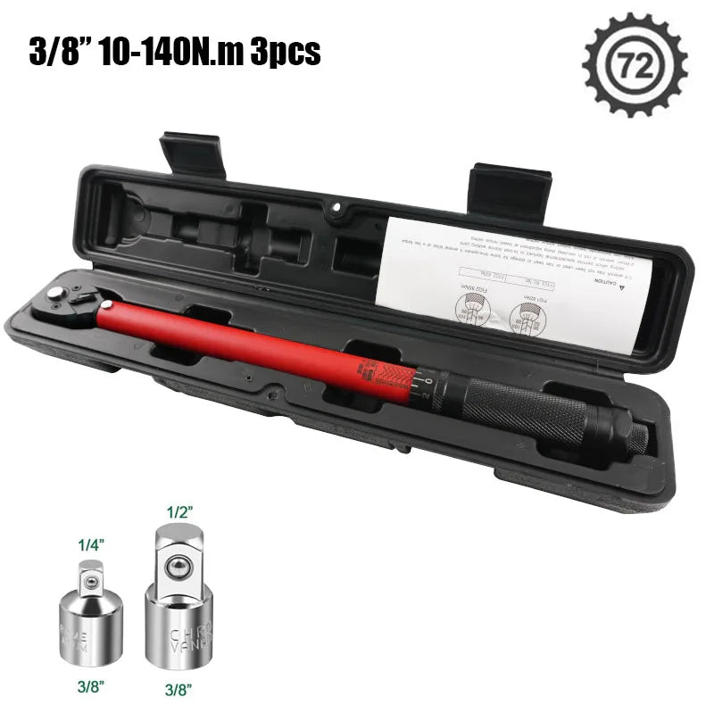 72T Torque Wrench 1/2'' 3/8'' 1/4'' Square Drive Preset Bicycle Torques Key Two-way Ratchet Car Bike Automotive Hand Tools